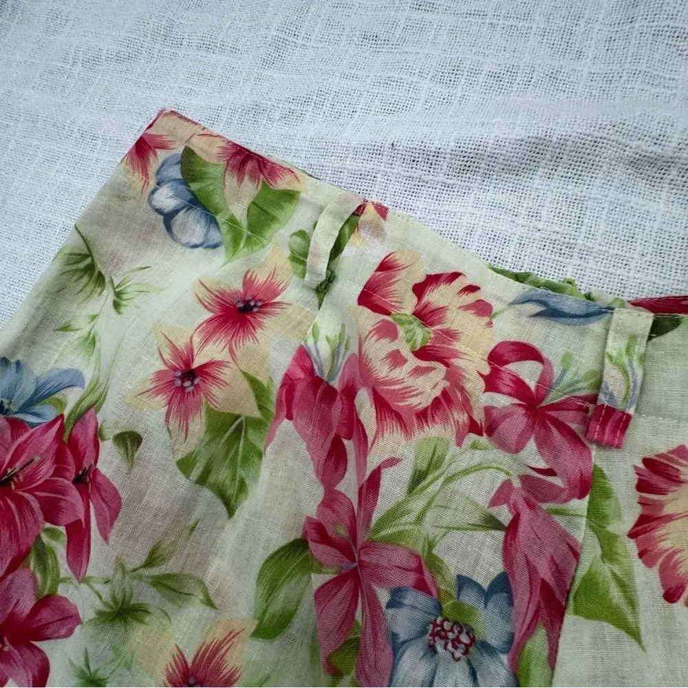 Villager Floral Skort Skirt Linen Cotton Liz Claiborne SZ 16